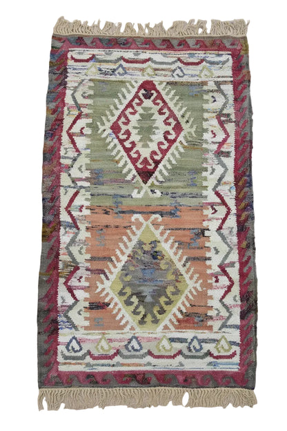 Timbergirl Kilim Sage Coral 100% Cotton Handmade Rug