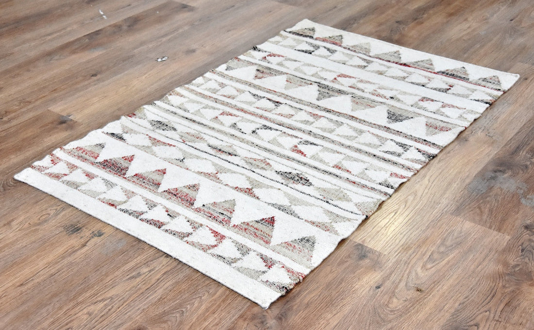 Timbergirl Tribal Beige Wool and Jute Handmade Rug