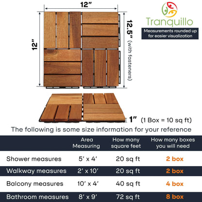 Solid Wood Deck Tiles - Box of 10, 2 Colors