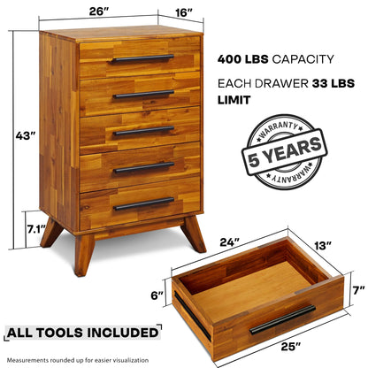 Acacia Linea Solid Wood Dresser in Caramel or Walnut