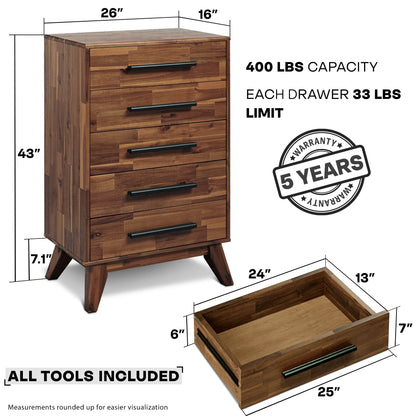 Acacia Linea Solid Wood Dresser in Caramel or Walnut