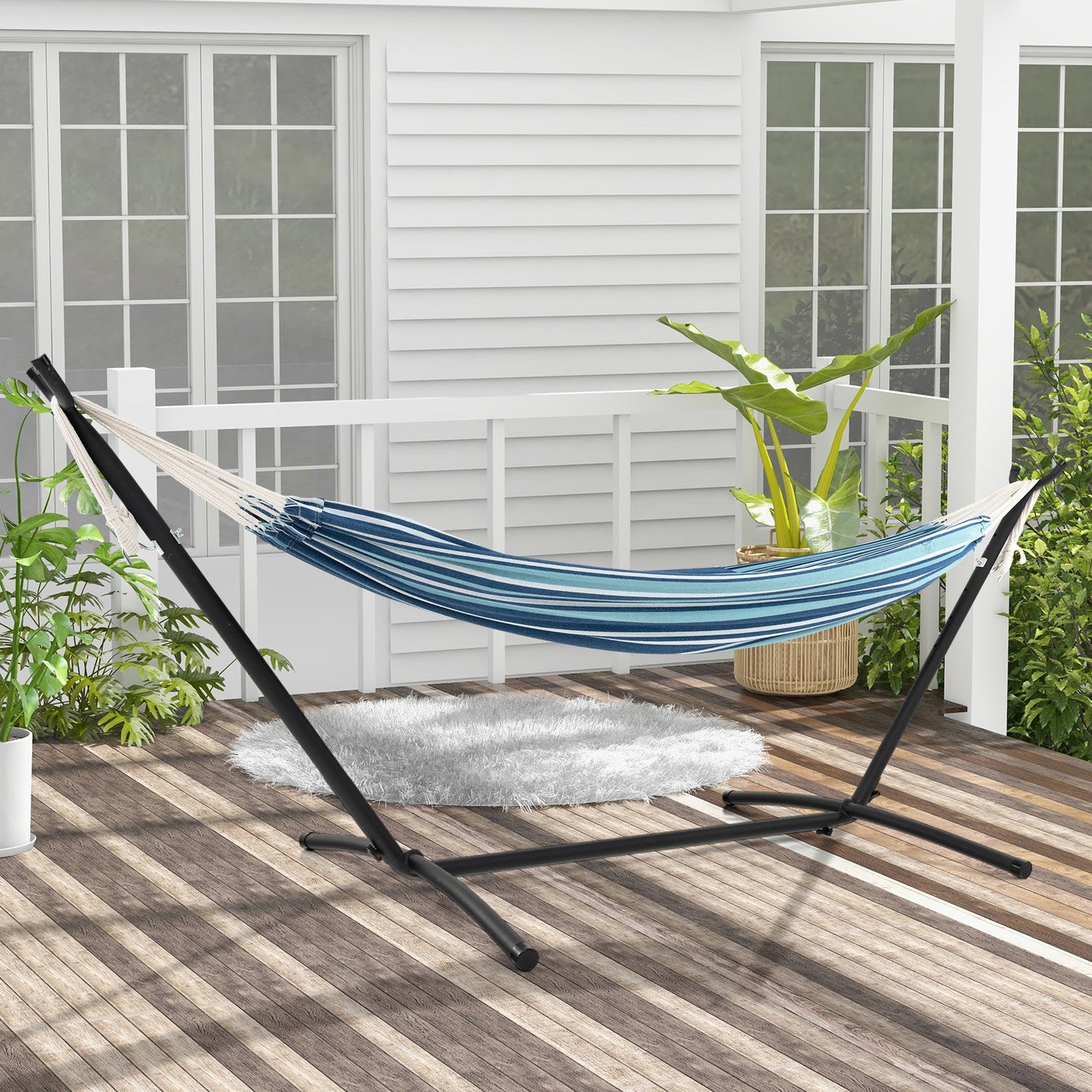 Portable 2-Person Double Hammock Set with Stand and Carrying Cases - Blue