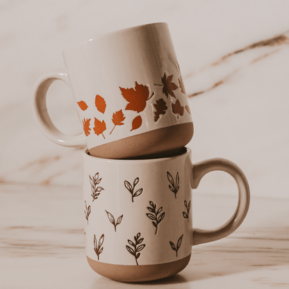 Brown Leaves 14 oz Stoneware Coffee Mug