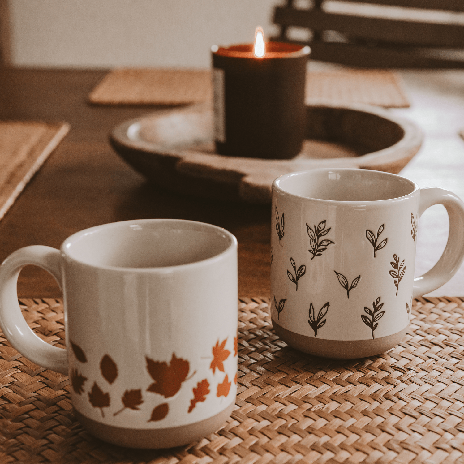 Brown Leaves 14 oz Stoneware Coffee Mug