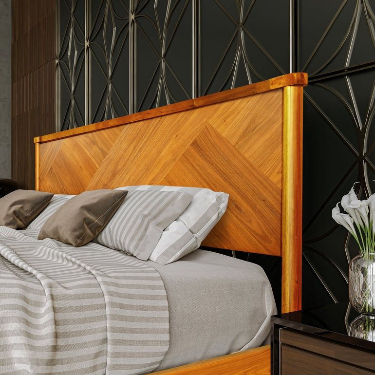 Panthera Acacia Platform Bed Frame With Headboard - Caramel, Walnut