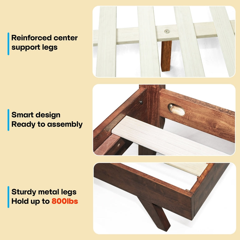 Harmony Acacia Solid Wood Platform Bed Frame in Caramel, Natural Oak, Walnut