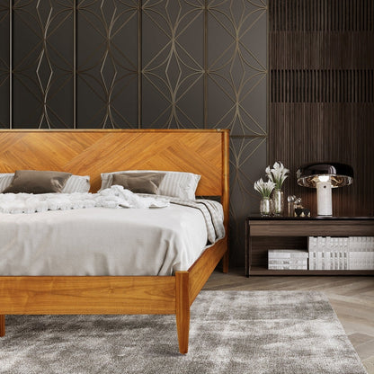 Panthera Acacia Platform Bed Frame With Headboard - Caramel, Walnut