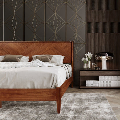 Panthera Acacia Platform Bed Frame With Headboard - Caramel, Walnut