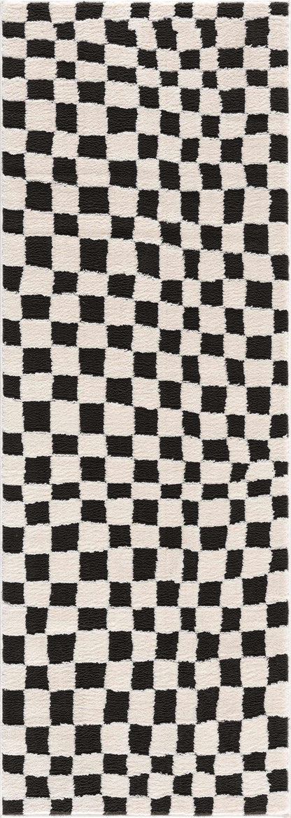 Lajos Black &amp; White Checkered Plush Rug