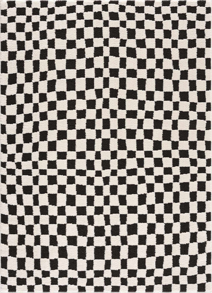 Lajos Black &amp; White Checkered Plush Rug