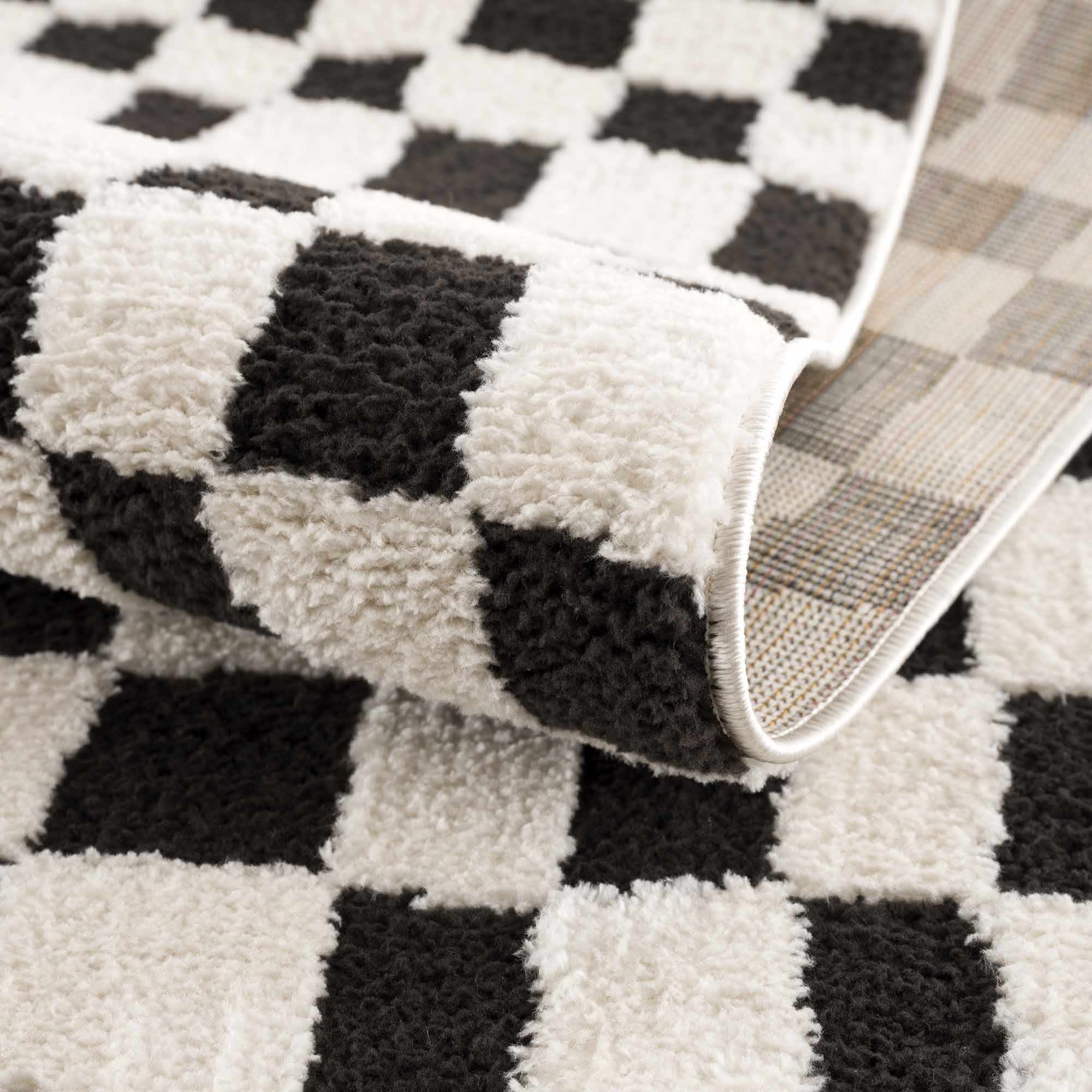 Lajos Black &amp; White Checkered Plush Rug
