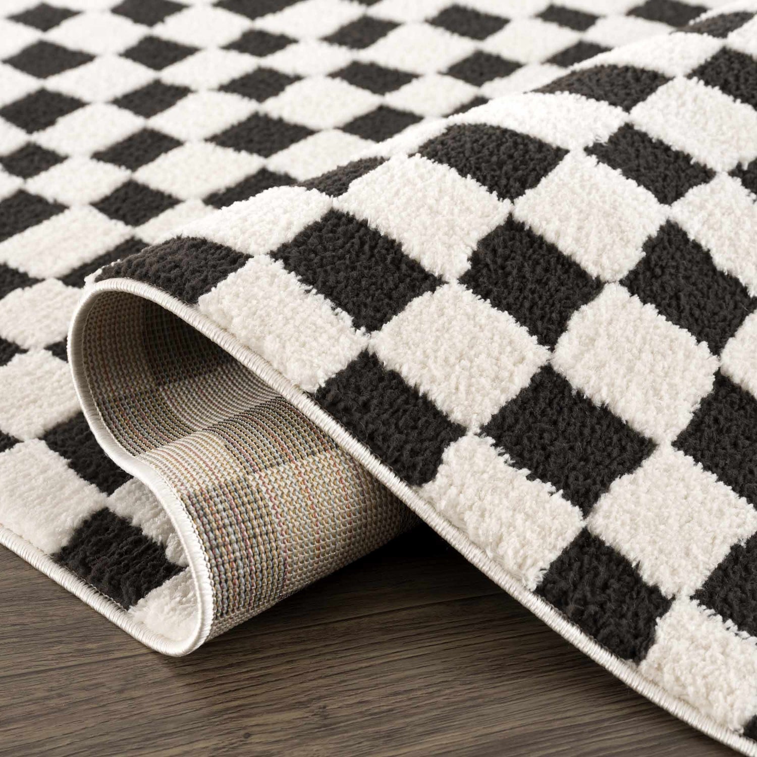 Lajos Black &amp; White Checkered Plush Rug