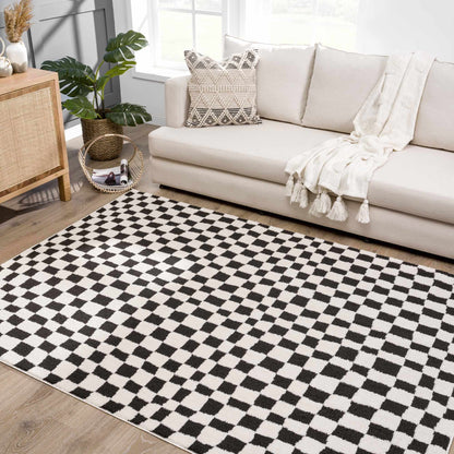 Lajos Black &amp; White Checkered Plush Rug