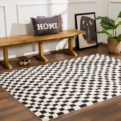 Lajos Black &amp; White Checkered Plush Rug
