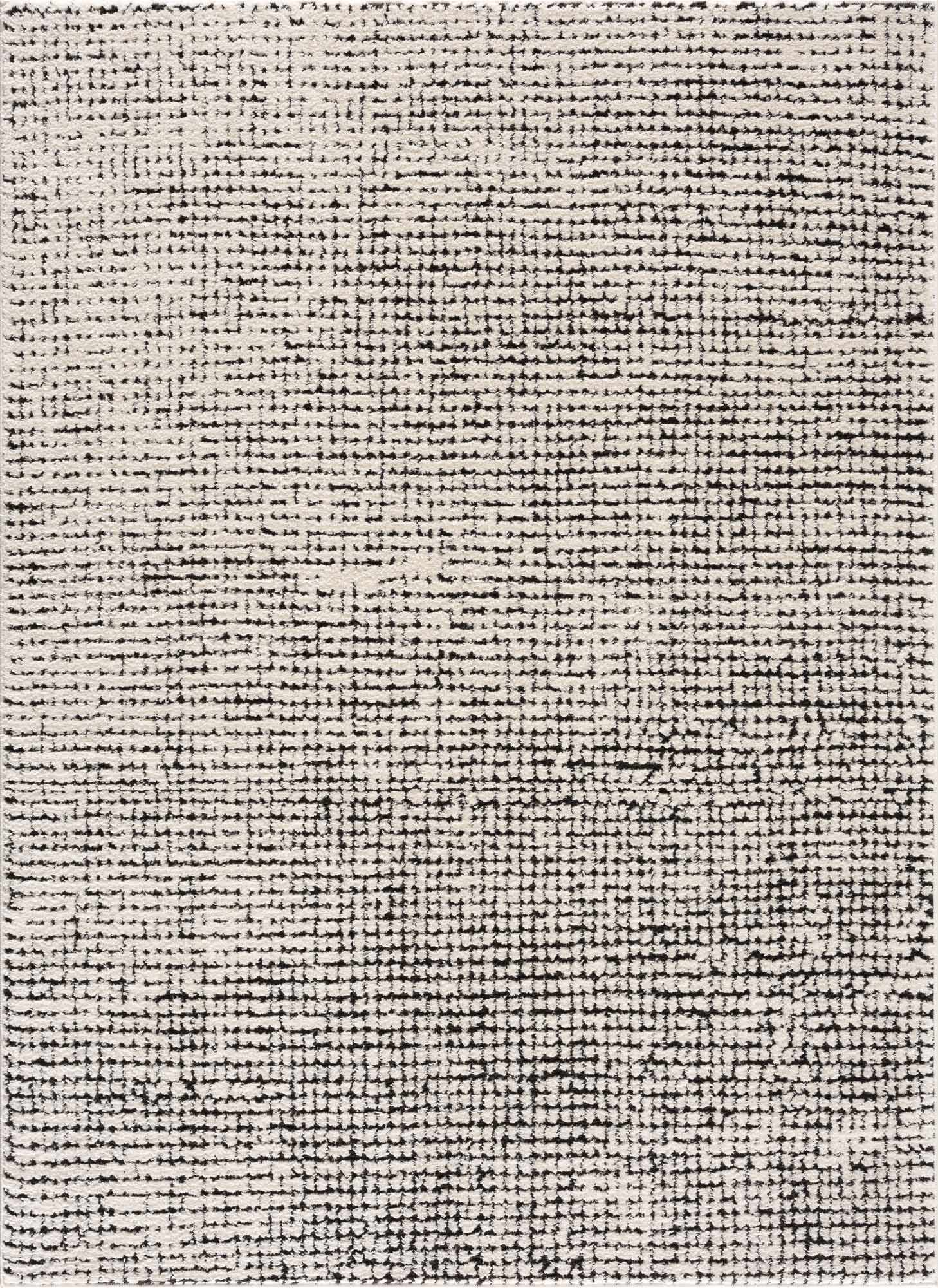 Keita Cream &amp; Black Grid Plush Rug