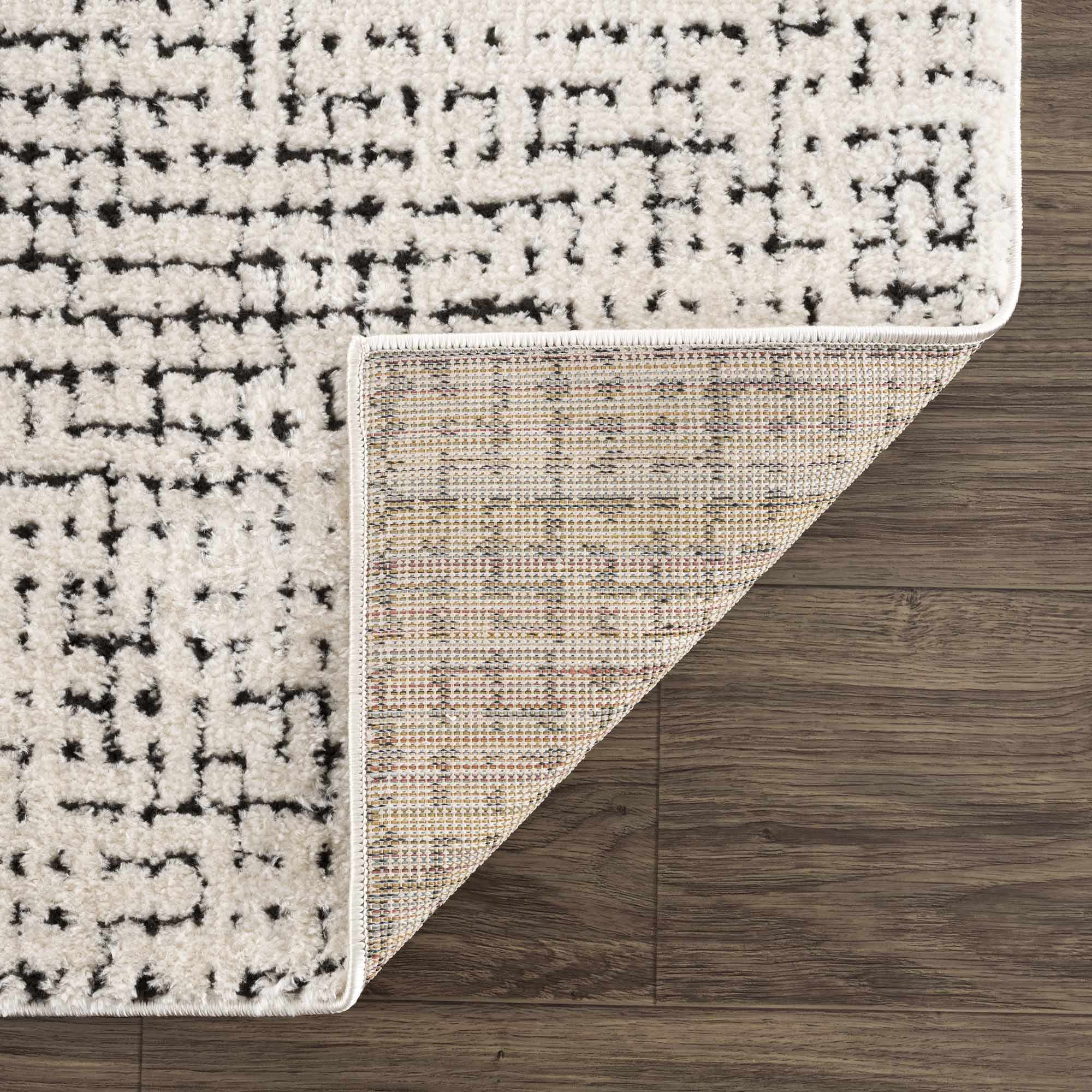 Keita Cream &amp; Black Grid Plush Rug