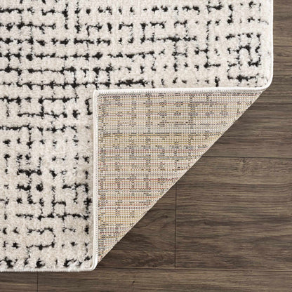 Keita Cream &amp; Black Grid Plush Rug