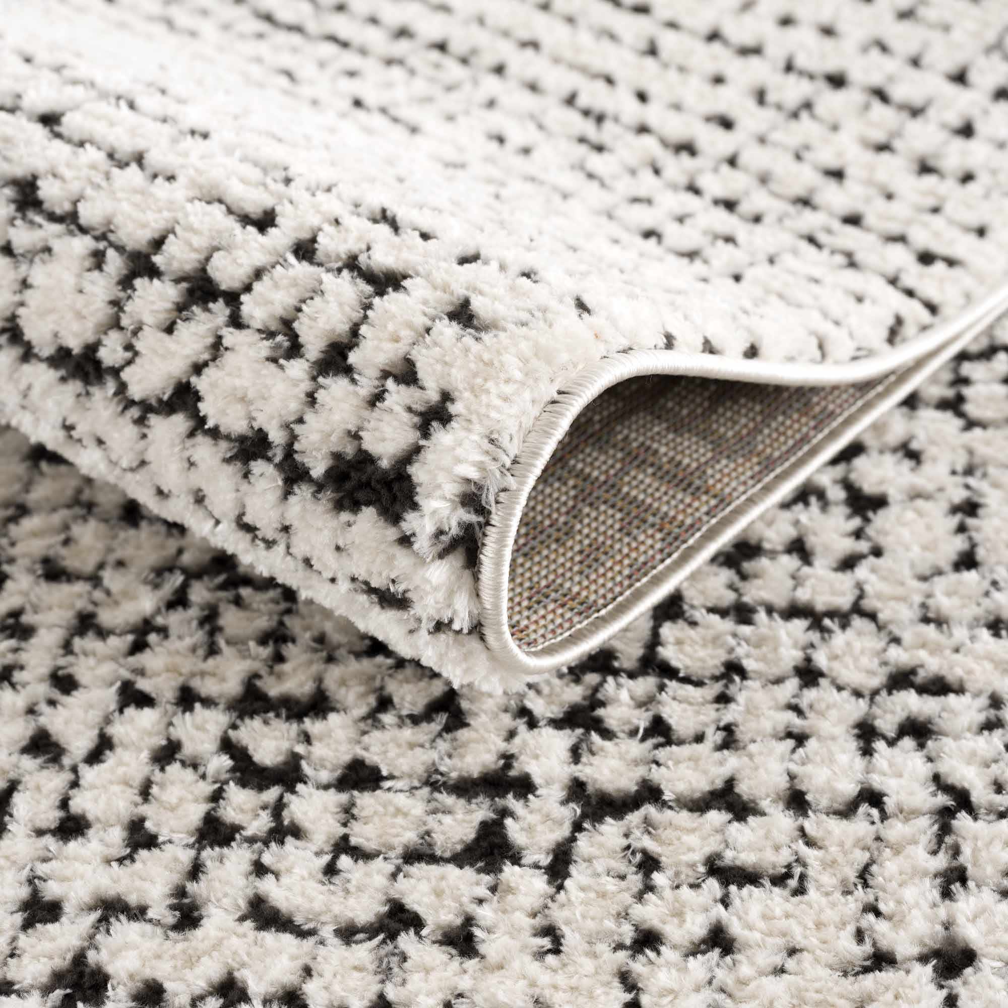 Keita Cream &amp; Black Grid Plush Rug