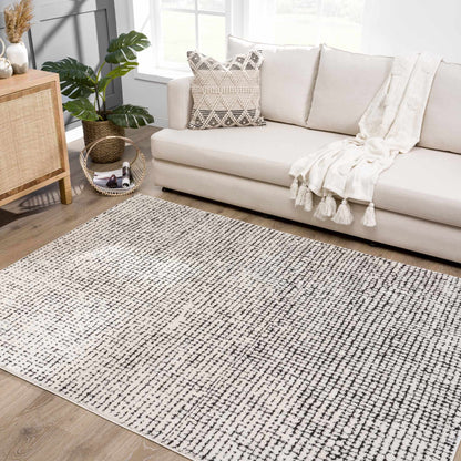 Keita Cream &amp; Black Grid Plush Rug