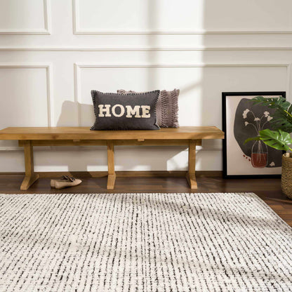 Keita Cream &amp; Black Grid Plush Rug
