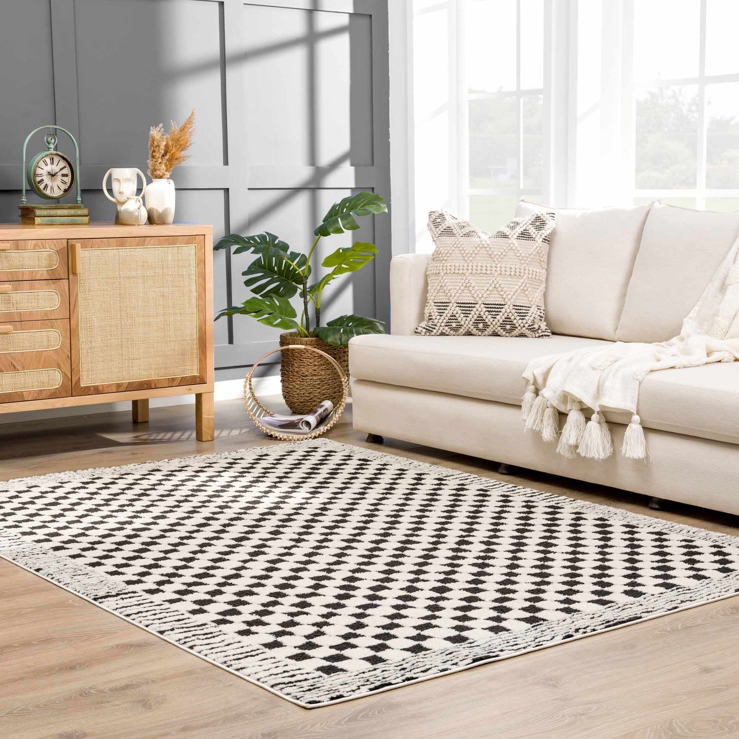 Leryn Black &amp; White Checkered Area Rug