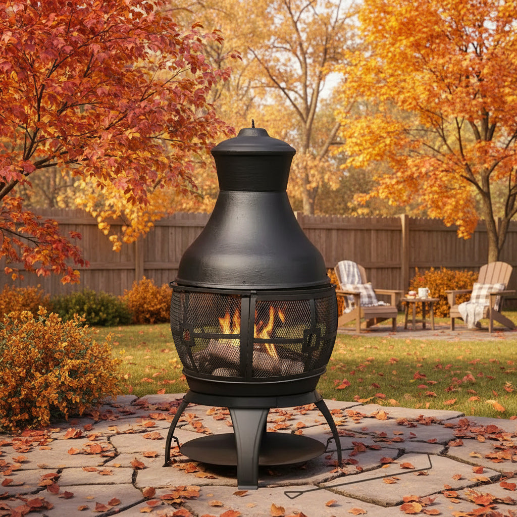 45-inch Black Cast Iron Outdoor Fireplace