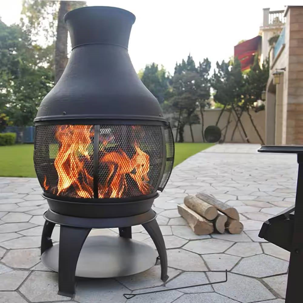 45-inch Black Cast Iron Outdoor Fireplace