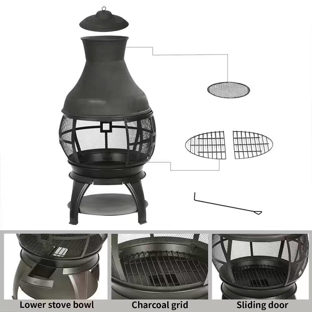 45-inch Black Cast Iron Outdoor Fireplace