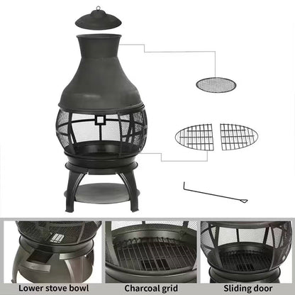 45-inch Black Cast Iron Outdoor Fireplace