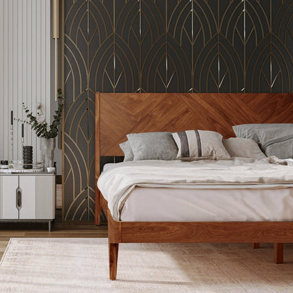 Gazelle Acacia Platform Bed Frame With Headboard - Caramel, Walnut