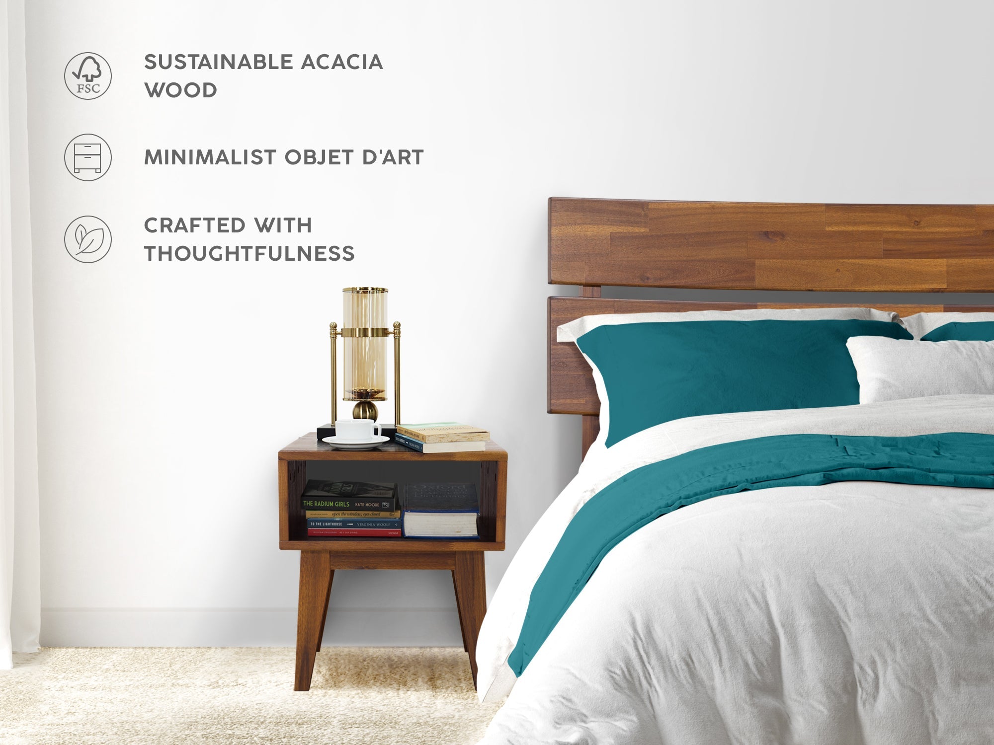 Aurora Acacia Bed Frame &amp; Nightstand Set - 2 Finishes