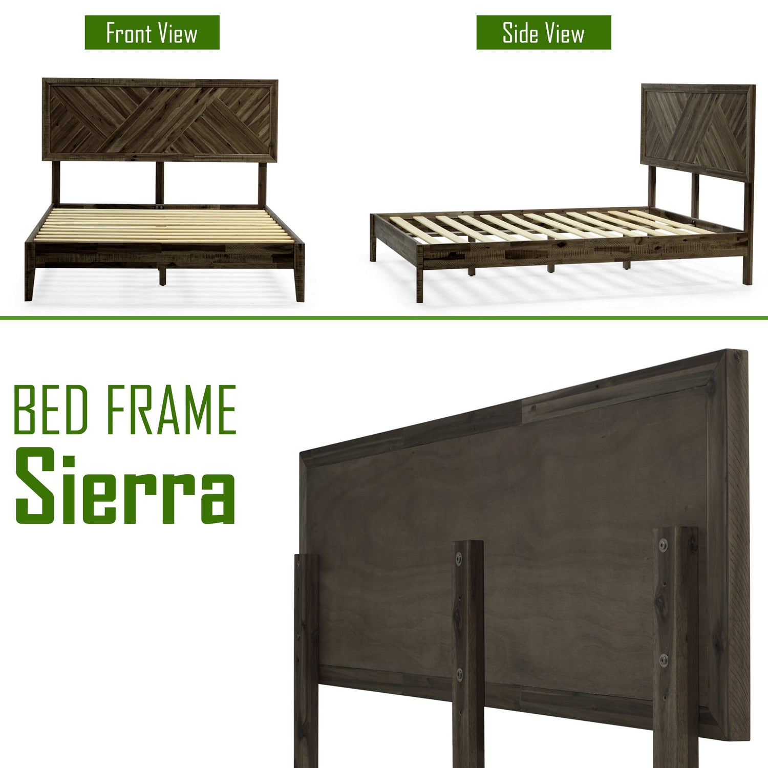 Acacia Sierra Deluxe Solid Wood Bed Frame - in Ebony, Walnut, or Early American