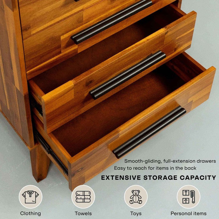 Acacia Linea Solid Wood Dresser in Caramel or Walnut