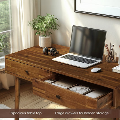 Acacia Lagom 48" Solid Wood Work Desk with Drawers In Multiple Finishes