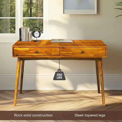 Acacia Lagom 48" Solid Wood Work Desk with Drawers In Multiple Finishes