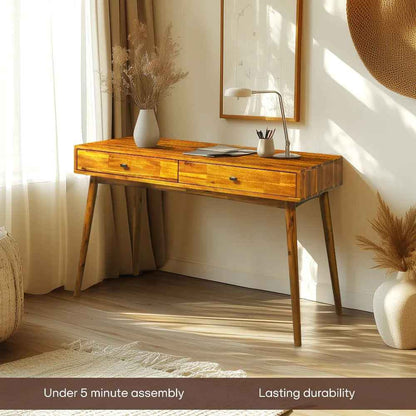 Acacia Lagom 48" Solid Wood Work Desk with Drawers In Multiple Finishes