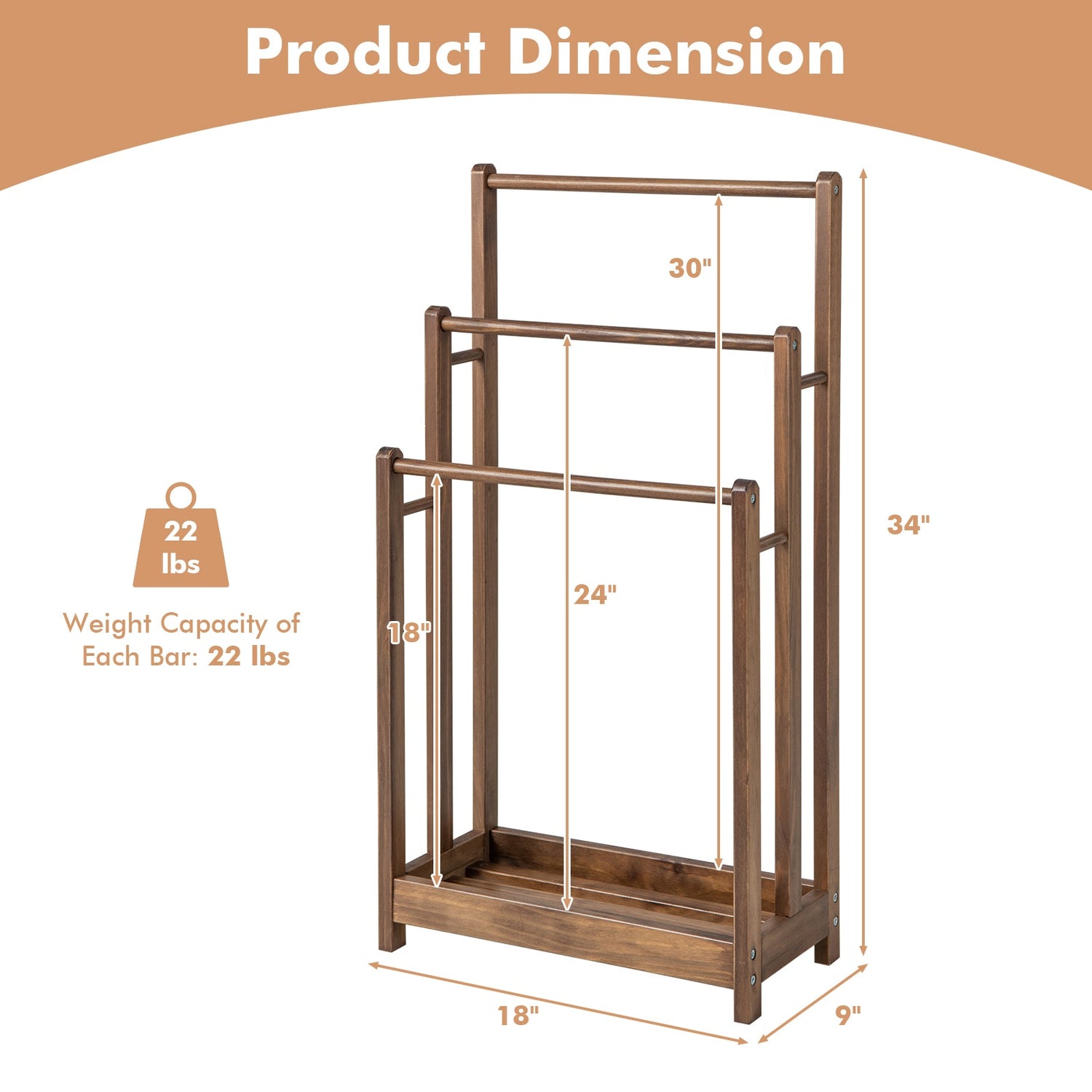 Freestanding Towel Rack in Rustic Brown