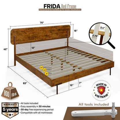 Frida Deluxe Solid Wood Bed Frame - Premium Quality Craftsmanship and Timeless Elegance