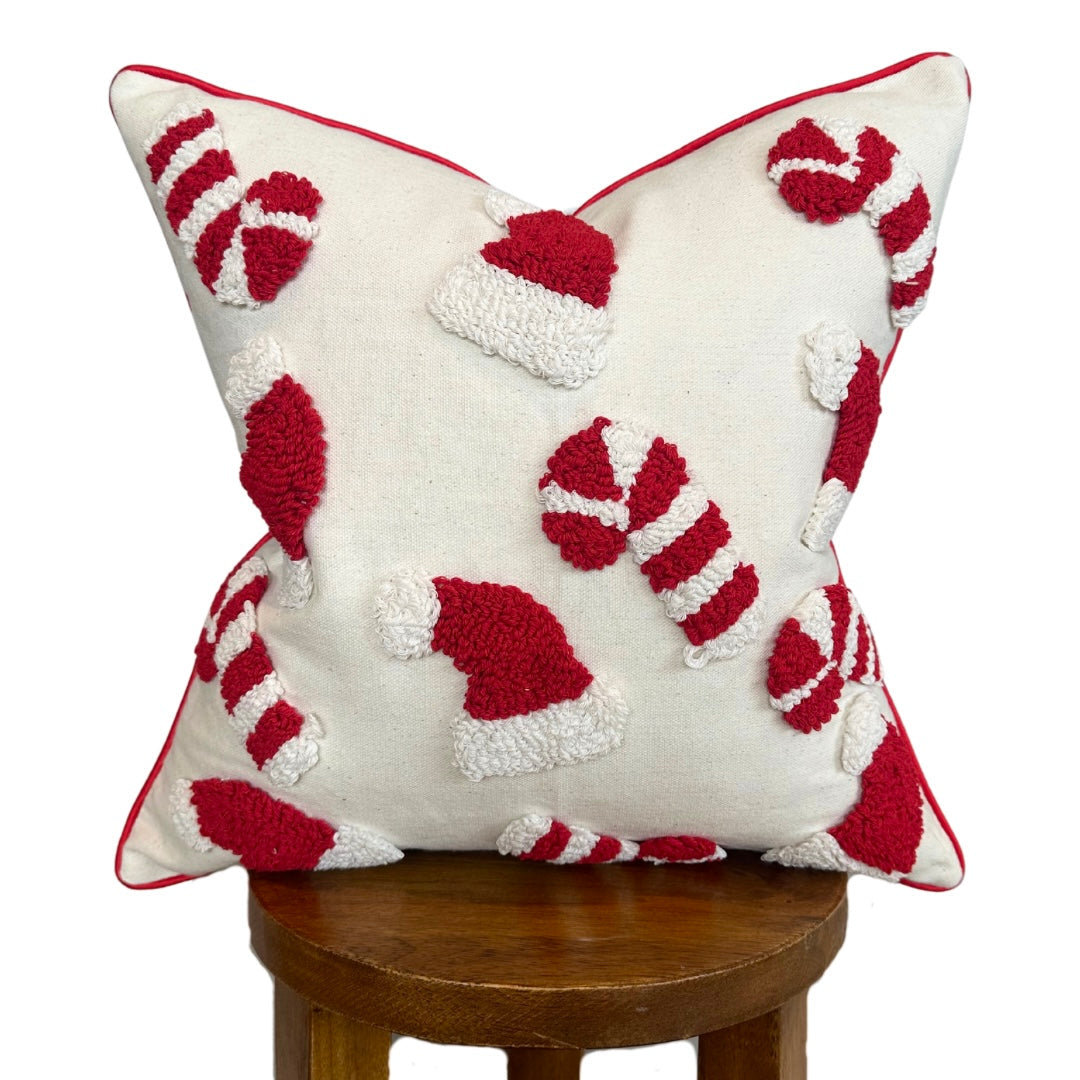 Candy Cane &amp; Santa Hat Pillow Cover