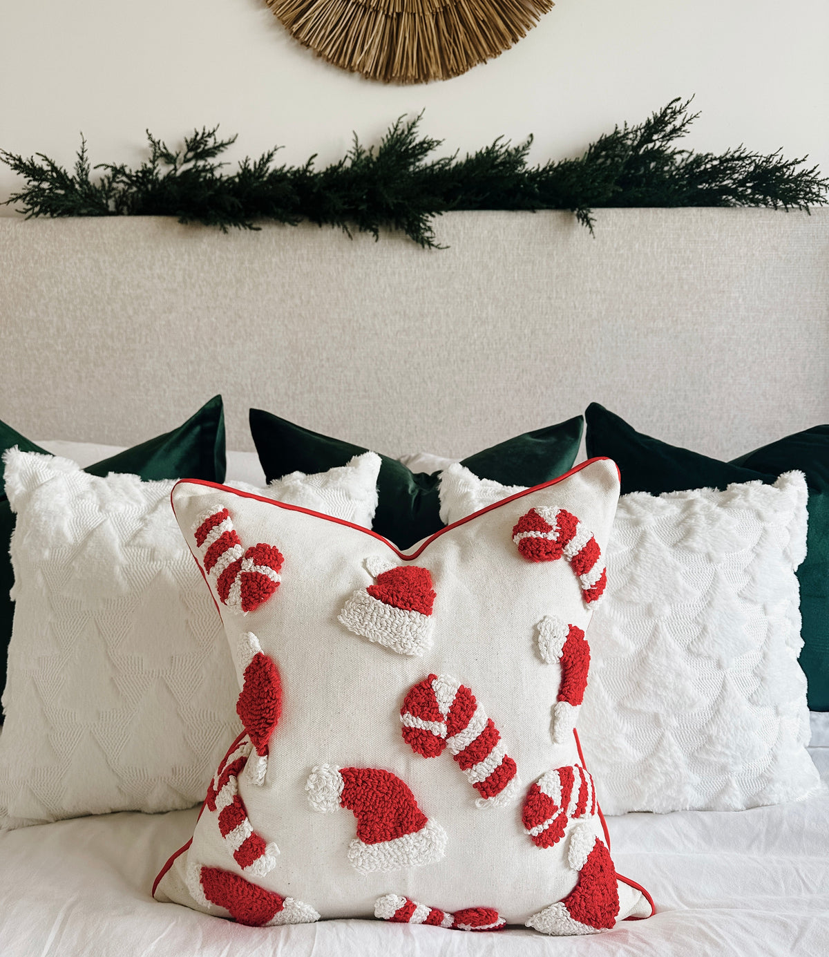 Candy Cane &amp; Santa Hat Pillow Cover