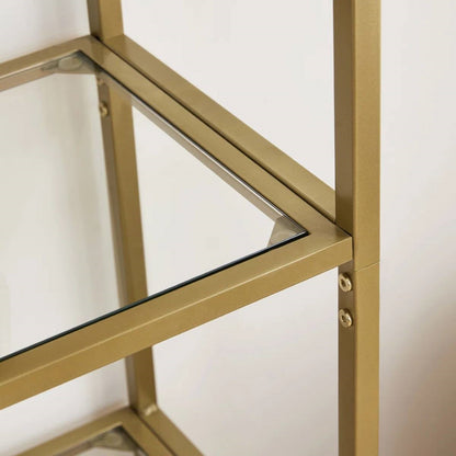 Modern Gold Metal Arched Top Display Rack/ Bookcase with 5 Glass Storage Shelves