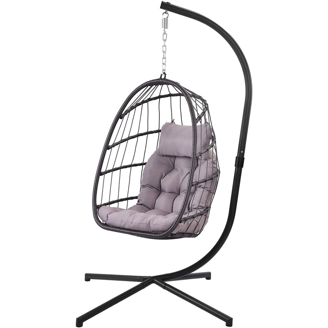 Grey Indoor/Outdoor Wicker Rattan Aluminum Frame Egg Chair Swing