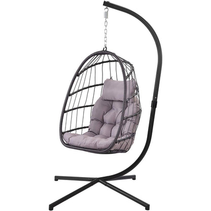Grey Indoor/Outdoor Wicker Rattan Aluminum Frame Egg Chair Swing