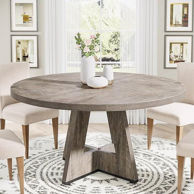 Modern Farmhouse Round Dining Table in Grey Wood Finish
