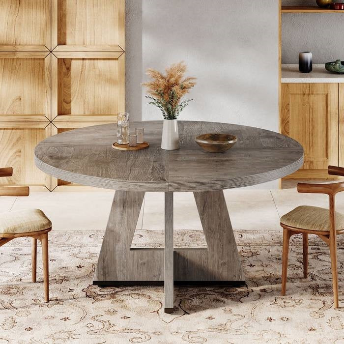 Modern Farmhouse Round Dining Table in Grey Wood Finish