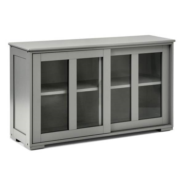 Wood Sideboard Storage Cabinet w/ Glass Sliding Door in Gray