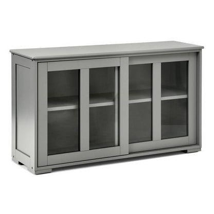 Wood Sideboard Storage Cabinet w/ Glass Sliding Door in Gray