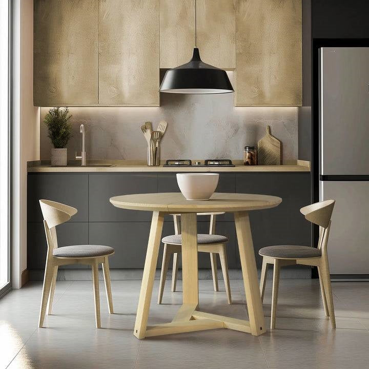 48 Inch Round Solid Wood Scandinavian Dining Table in Blonde