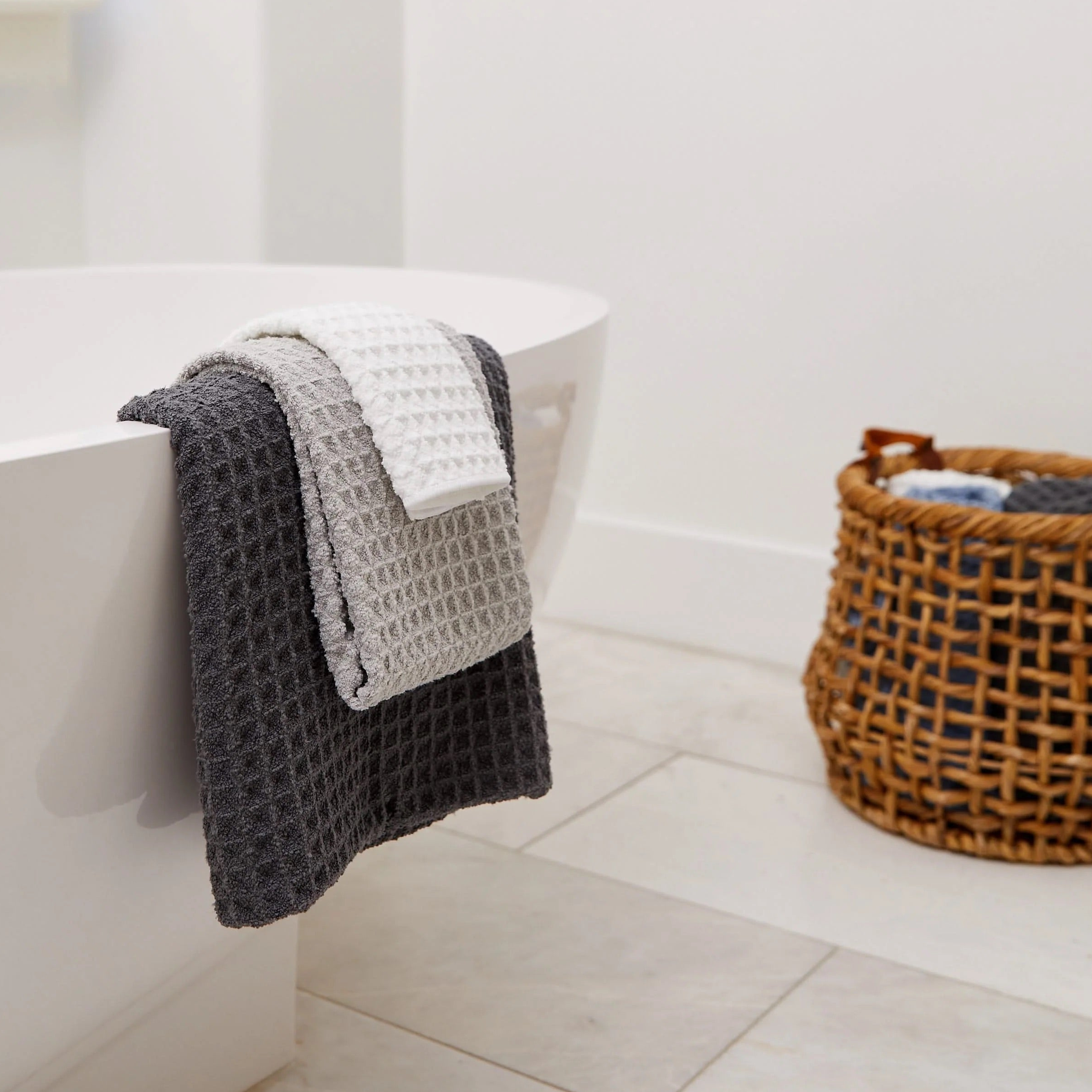 Cloud Waffle Bath Towels in White