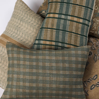 Gina Linen Block Print Pillow Cover - Plaid